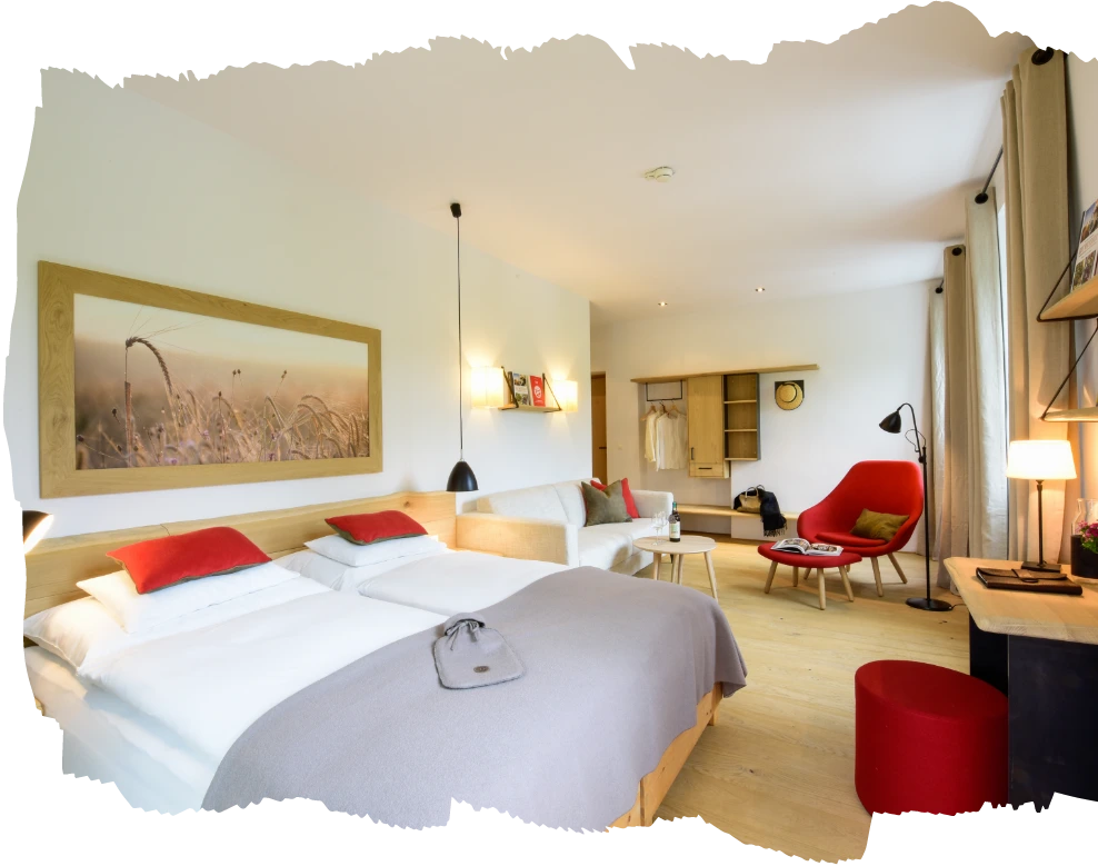 Hotelzimmer im Wildshut Gaestehaus, dem Hotel auf dem Stiegl-Gut Wildshut nahe Salzburg