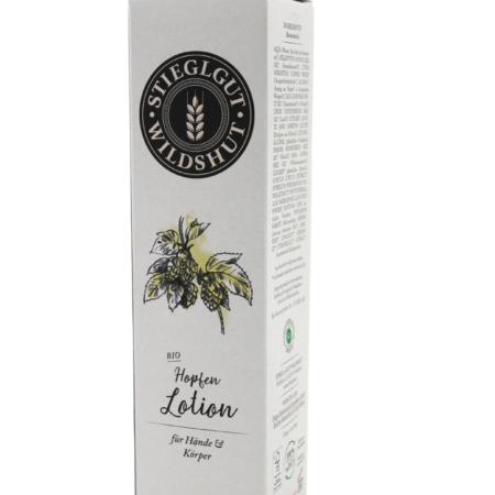 Bio Hopfen Lotion hergestellt mit Wildshut Sortenspiel spendet der Haut intensiv Feuchtigkeit.