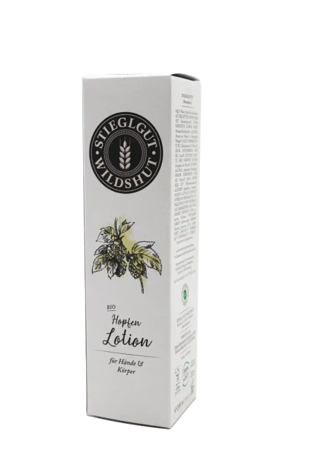 Bio Hopfen Lotion hergestellt mit Wildshut Sortenspiel spendet der Haut intensiv Feuchtigkeit.